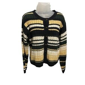 Christopher & Banks Women's Green and Yellow Cardigan Size M